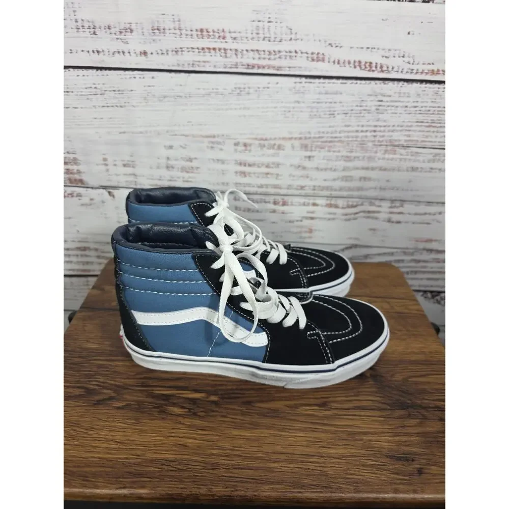 Vans Sk8-Hi Top Sneakers Women's 6.5 Blk Blue White Suede Canvas